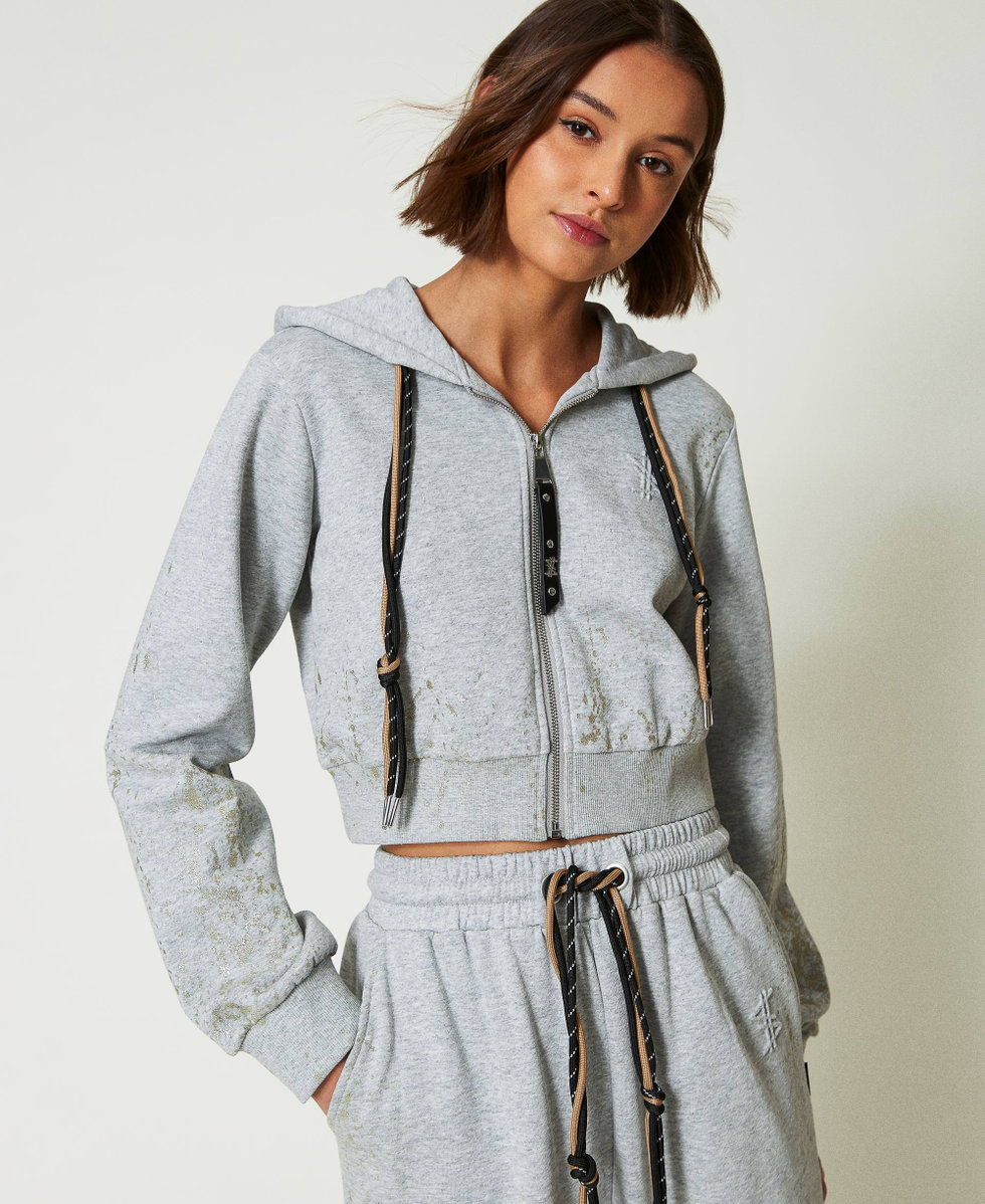 Felpa cropped MYFO con stampa glitter Grigio M&eacute;lange Donna 242AM2020_00082_02