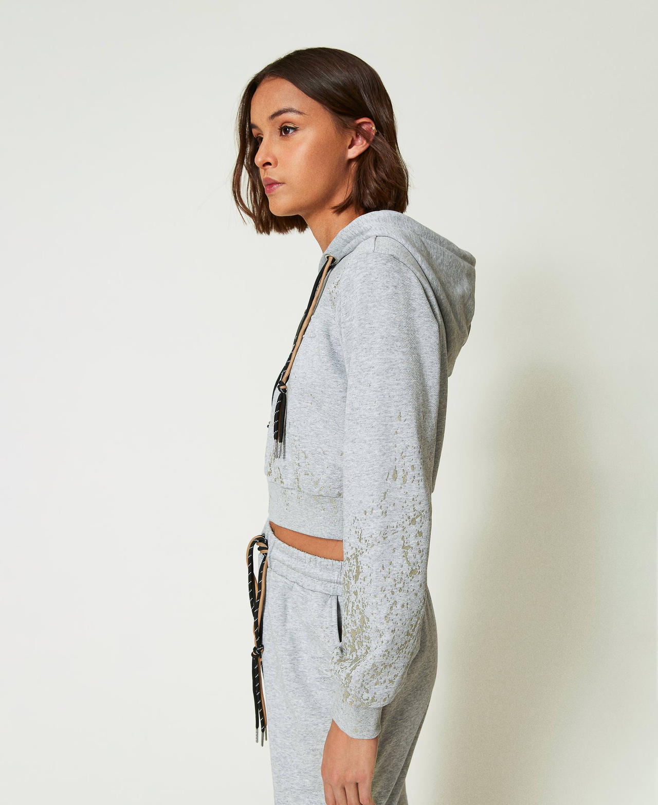 MYFO cropped hoodie with glitter print Melange Grey Woman 242AM2020_00082_03