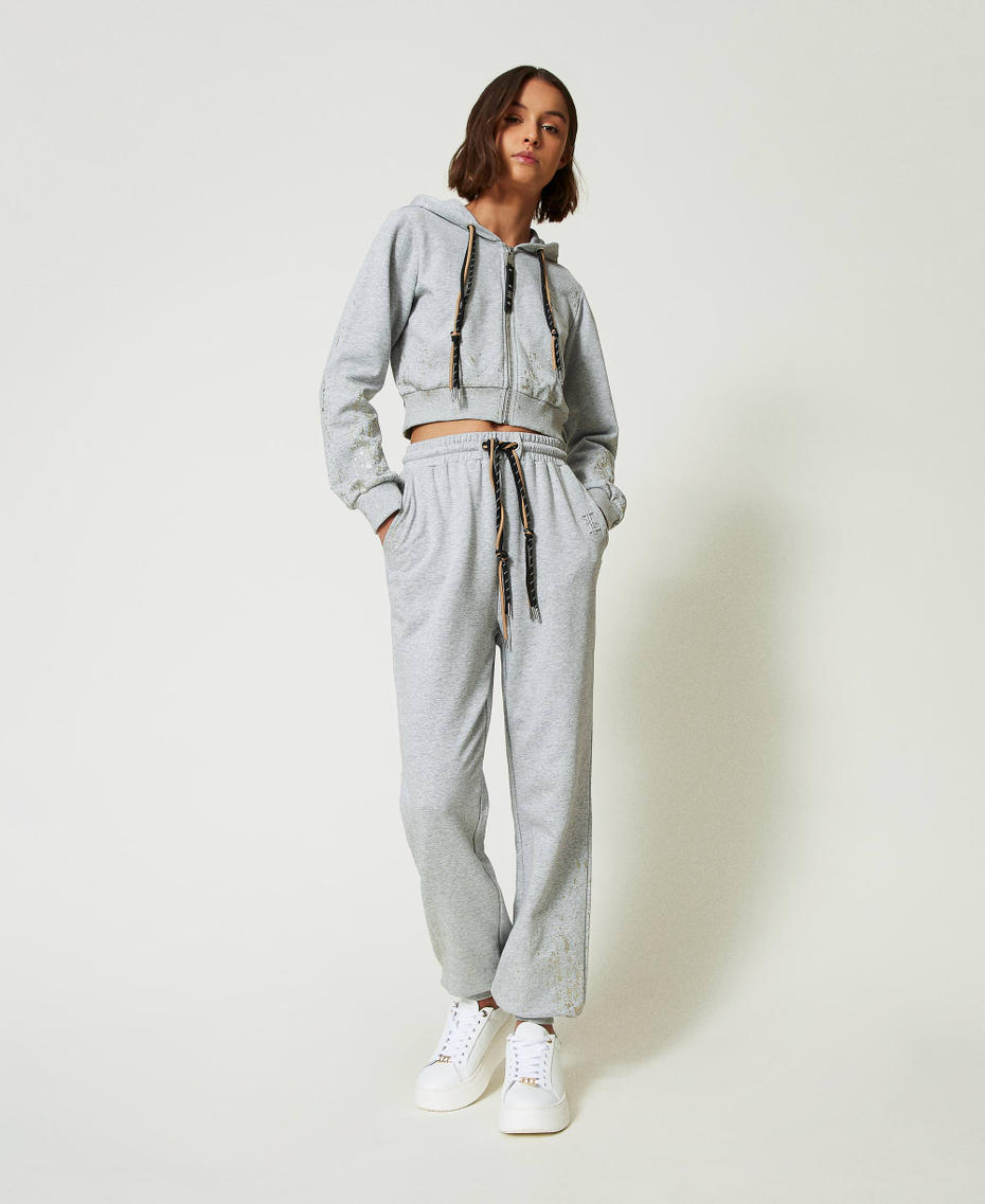 MYFO cropped hoodie with glitter print Melange Grey Woman 242AM2020_00082_T0