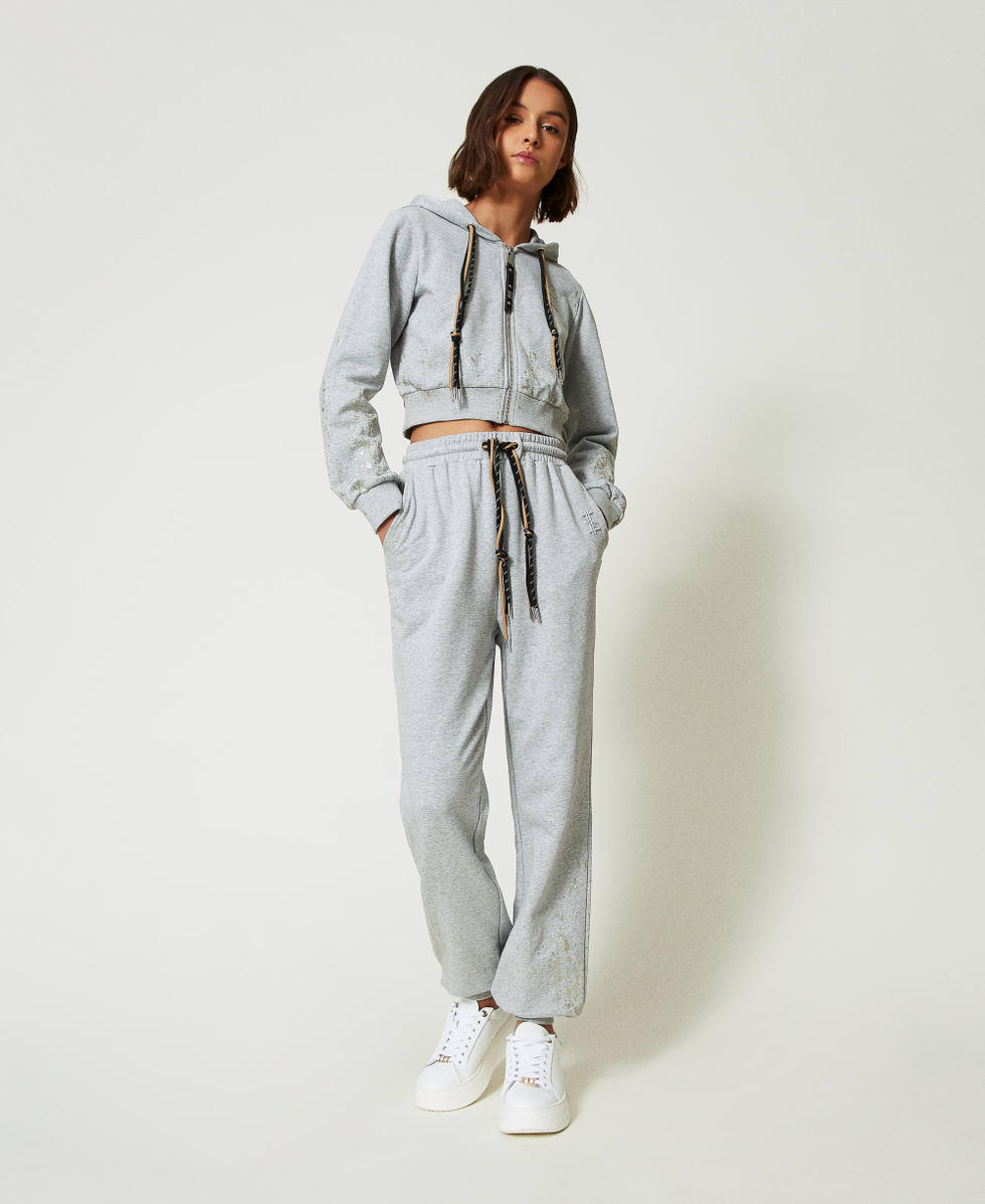 Felpa cropped MYFO con stampa glitter Grigio M&eacute;lange Donna 242AM2020_00082_T0