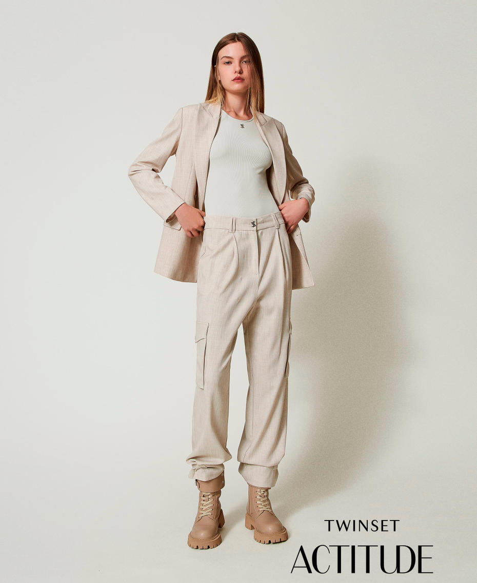 Pantaloni cargo MYFO con ricamo Dull Gold Melange Donna 242AM2042_11788_01