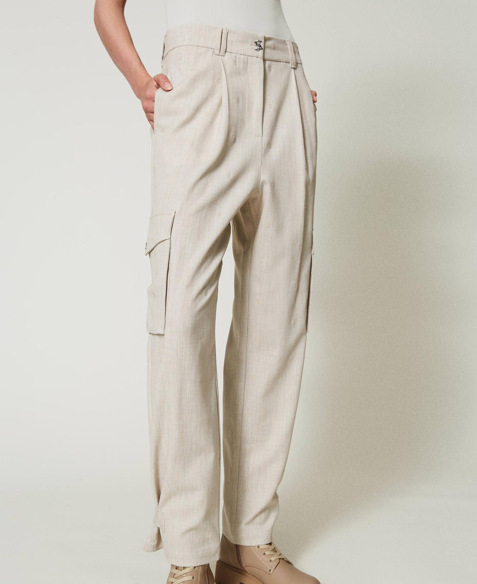 MYFO cargo trousers with embroidery Melange Dull Gold Woman 242AM2042_11788_04