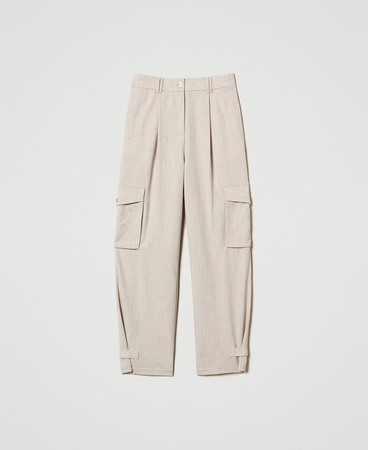 MYFO cargo trousers with embroidery Melange Dull Gold Woman 242AM2042_11788_0S