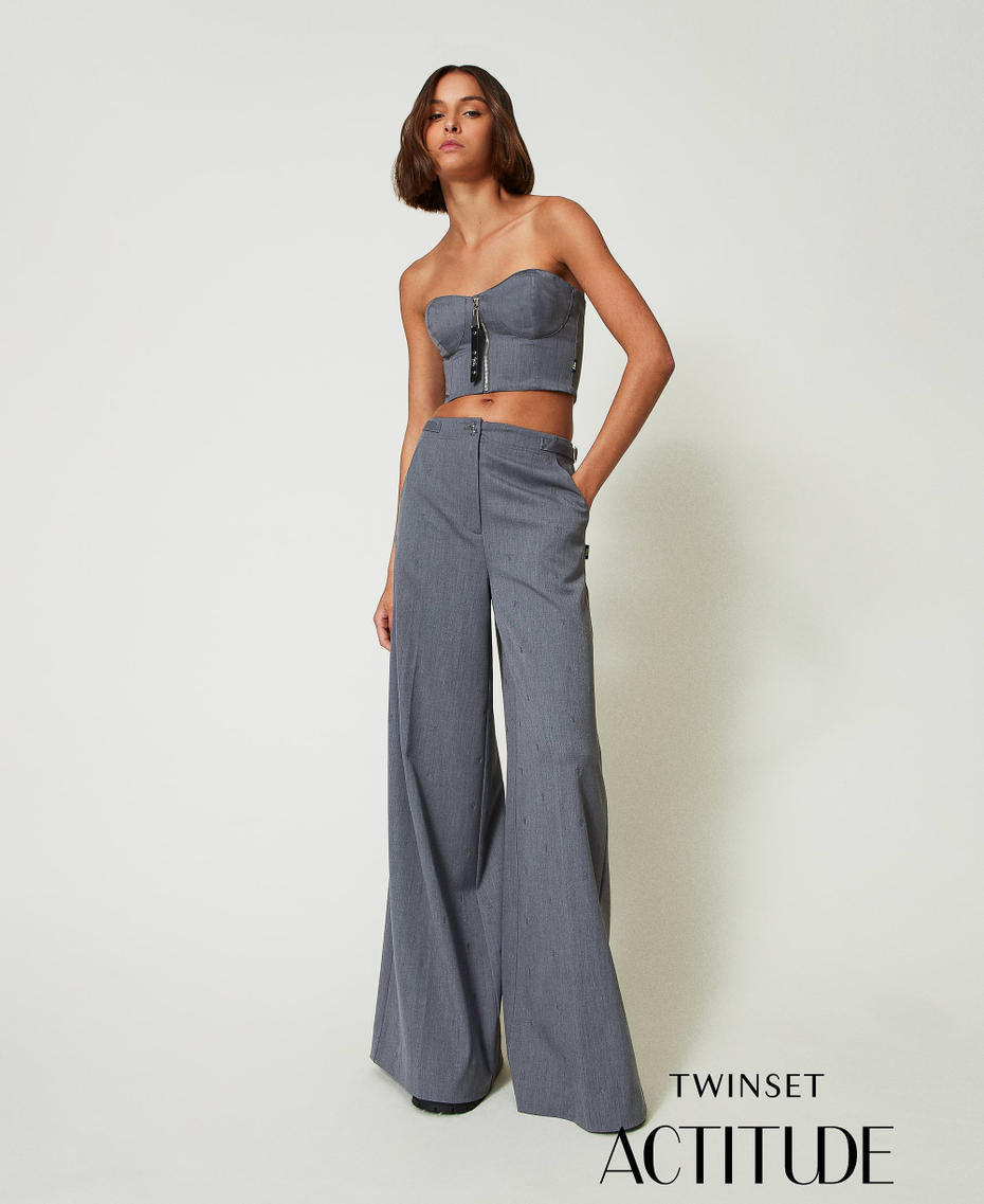 MYFO palazzo trousers with embroidery Mid Melange Grey Woman 242AM2043_11727_01