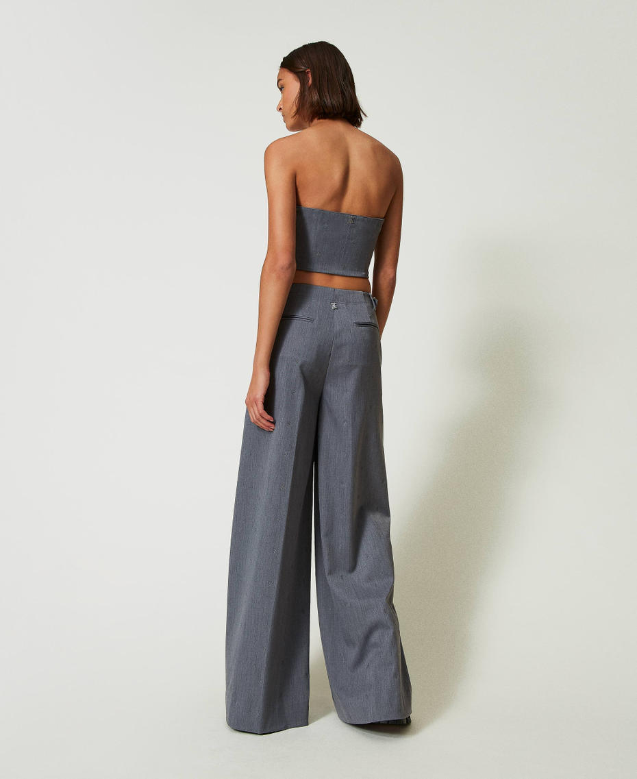MYFO Palazzohose mit Stickerei Mittelgrau-Melange Frau 242AM2043_11727_03