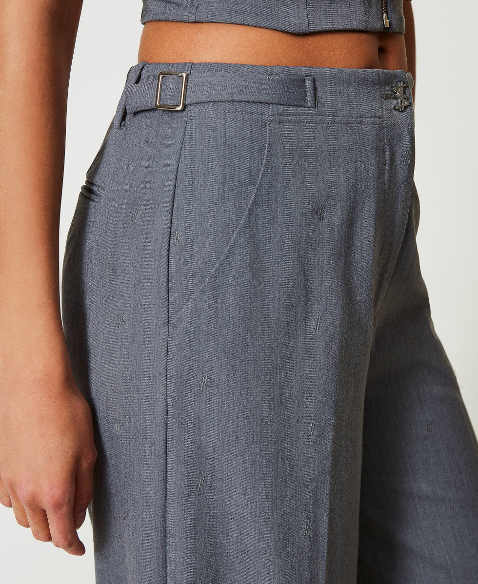 Pantalon palazzo MYFO avec broderie Gris Moyen M&eacute;lang&eacute; Femme 242AM2043_11727_04