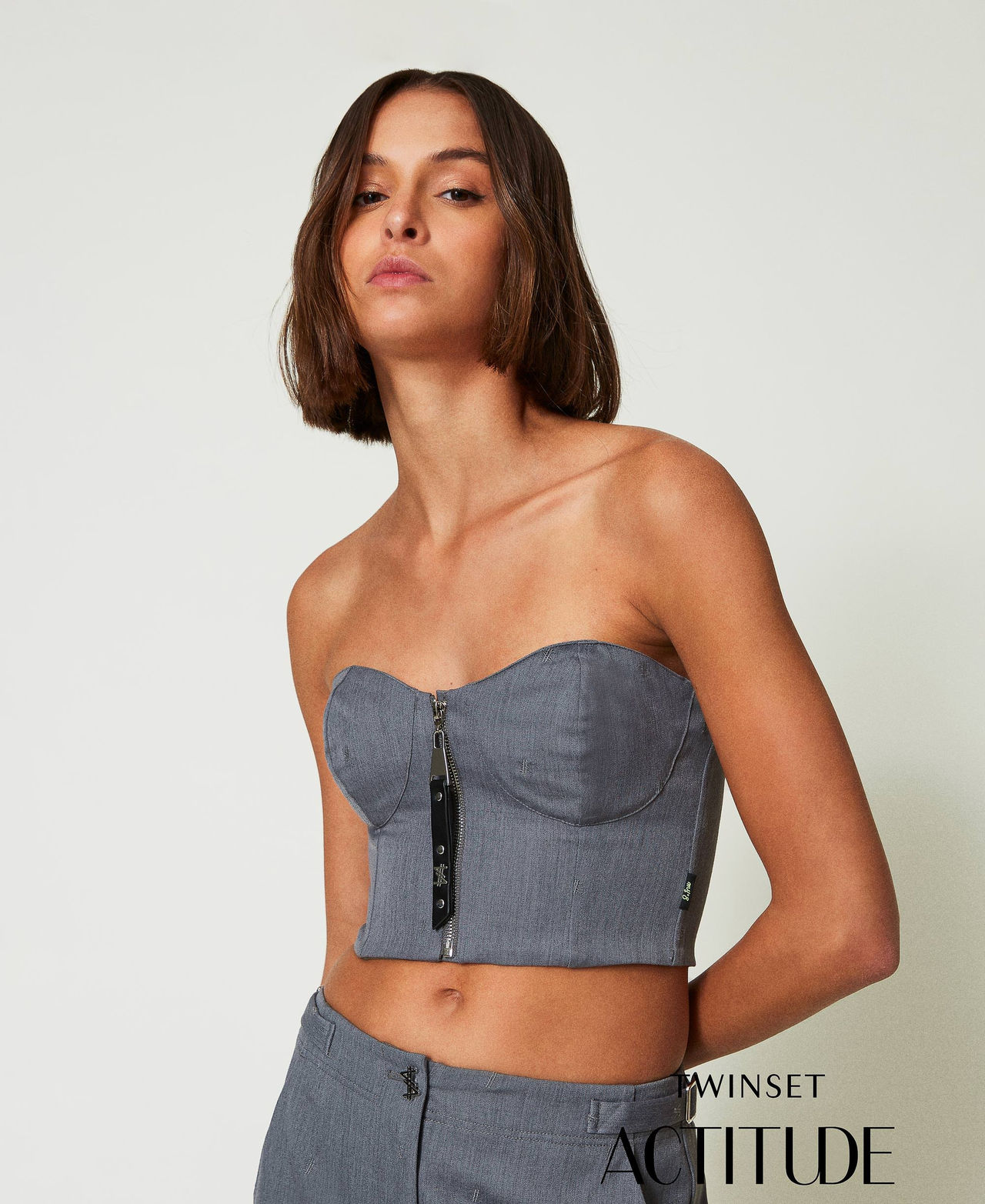 新品　pheeny  Bustier ensemble GRAY Cashmere silk bustier-カシミアシルクビスチェ-PHEENY（フィーニー