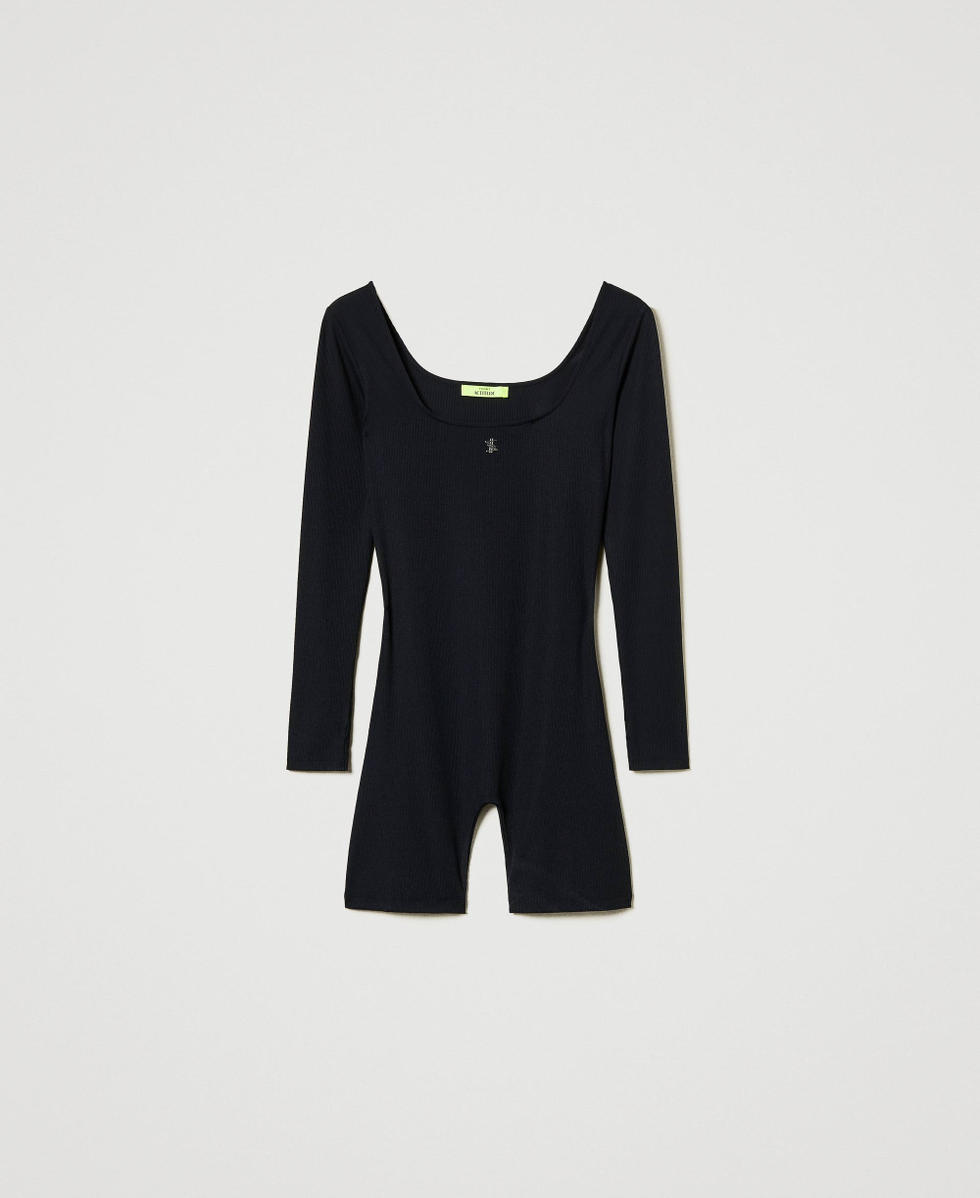 Mono corto MYFO acanalado con logo Negro Mujer 242AM2071_00006_S0