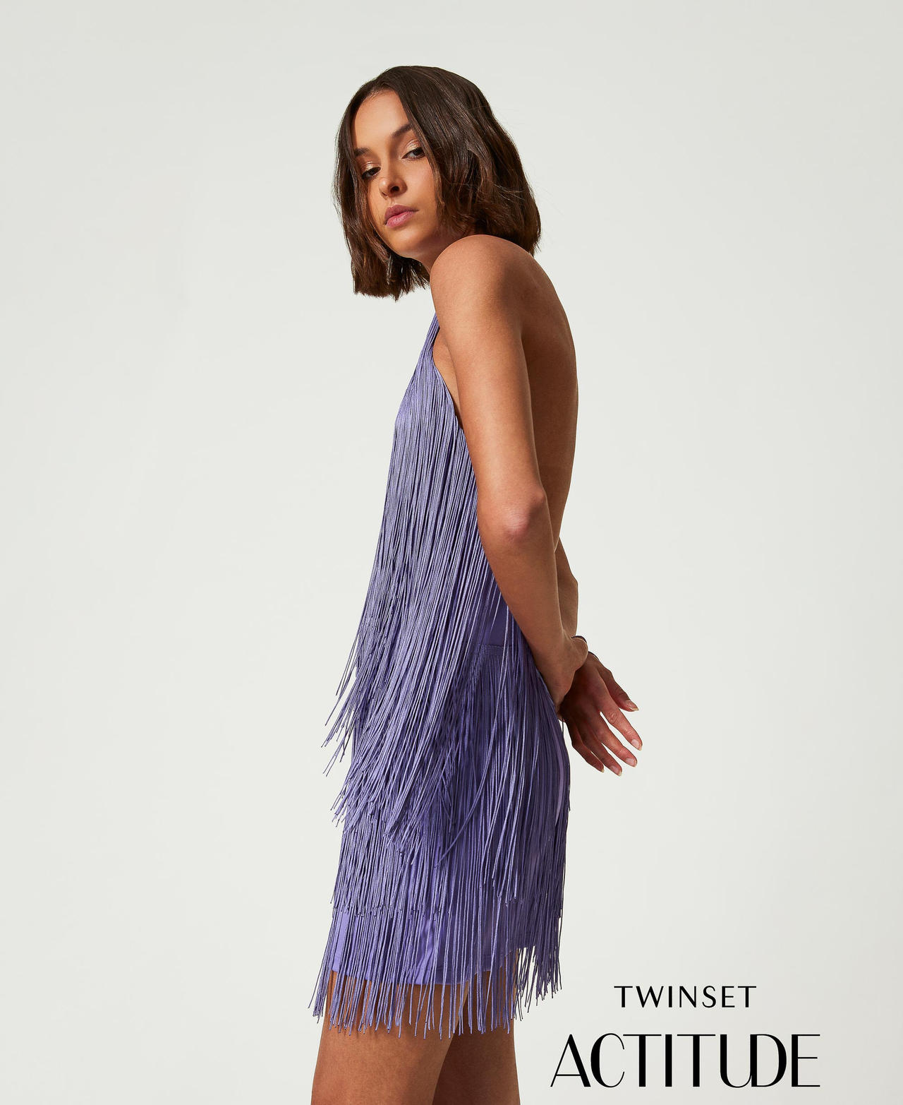 Abito corto MYFO con frange Pale Purple Donna 242AM2080_03940_01