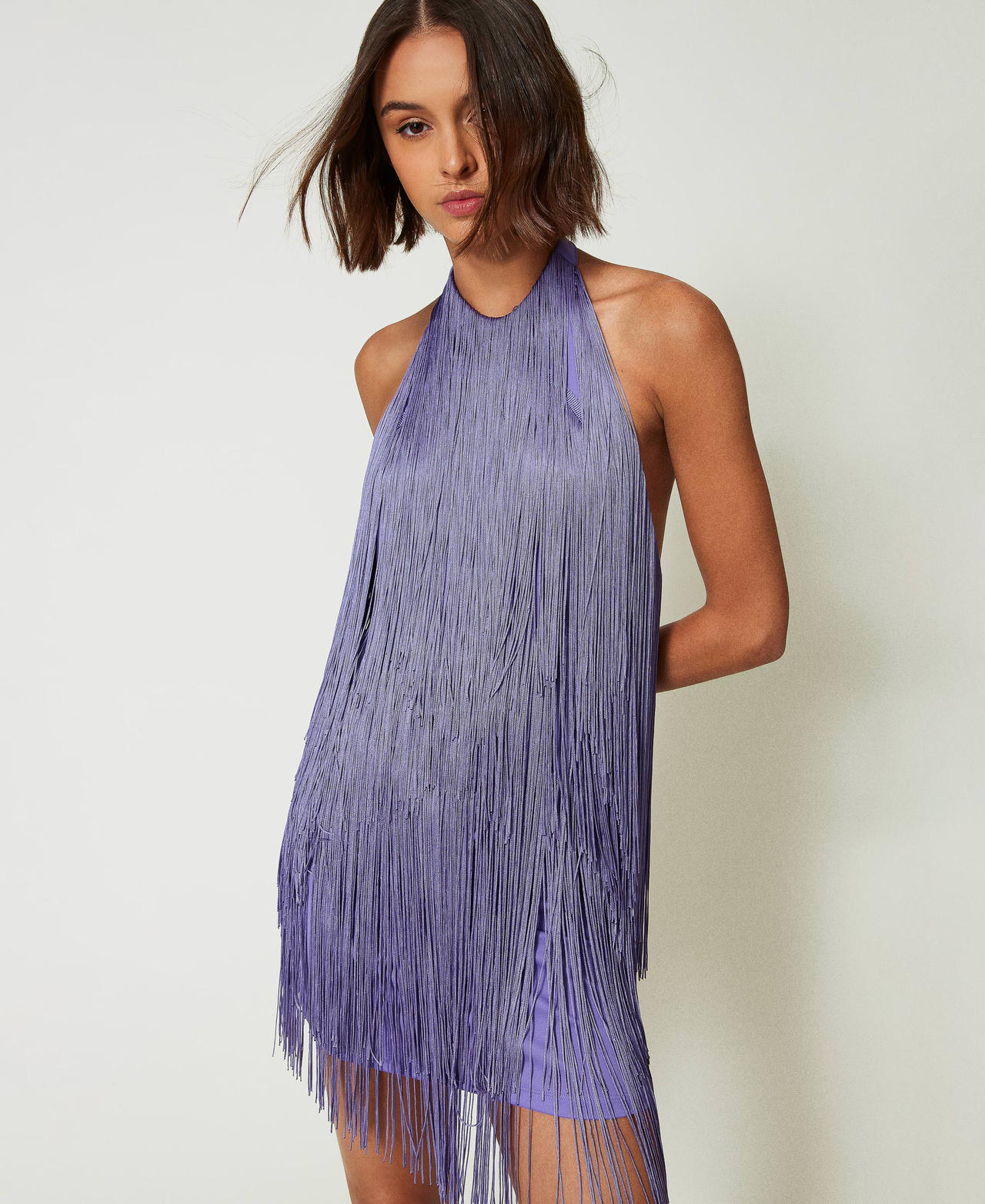 MYFO short dress with fringes Pale Purple Woman 242AM2080_03940_02