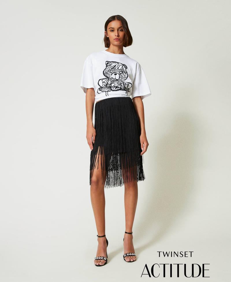 Mini-jupe MYFO avec franges Noir Femme 242AM2081_00006_01