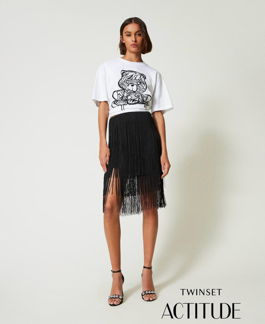 Mini-jupe MYFO avec franges Noir Femme 242AM2081_00006_01