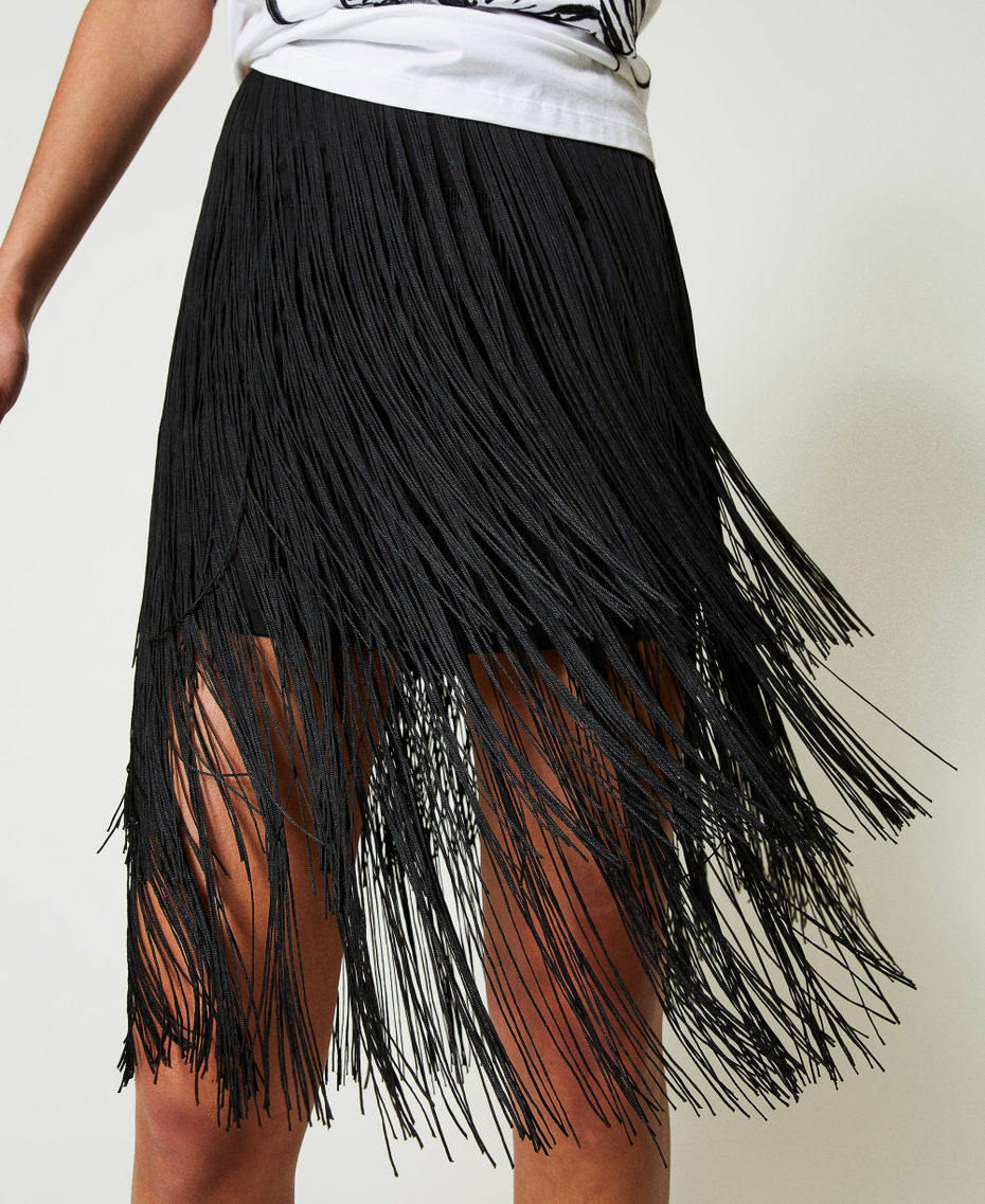 Mini-jupe MYFO avec franges Noir Femme 242AM2081_00006_04