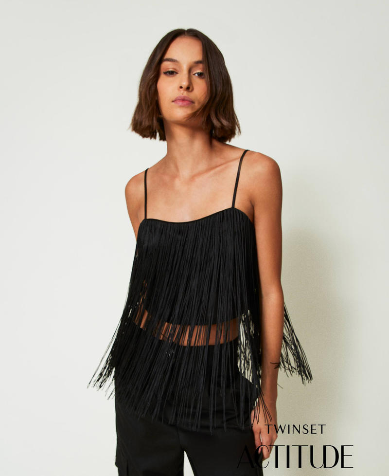 MYFO short top with fringes Black Woman 242AM2082_00006_01