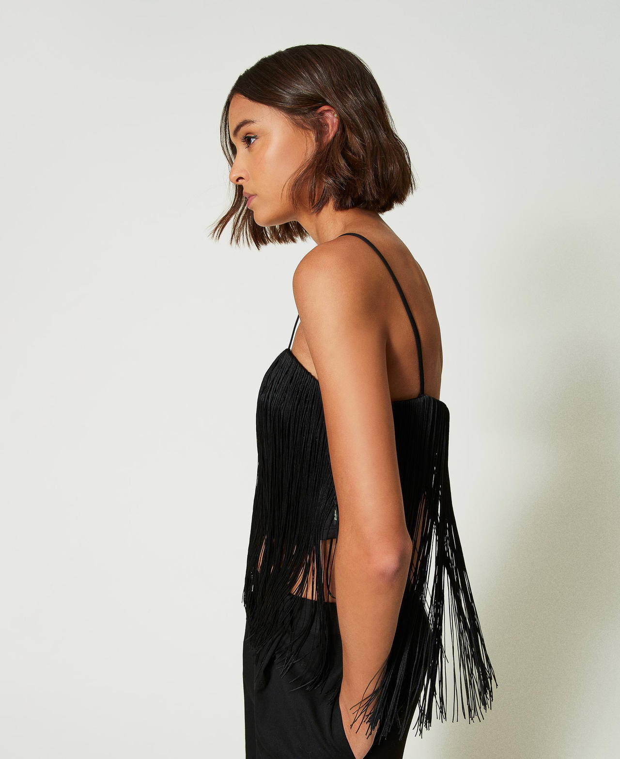 MYFO short top with fringes Black Woman 242AM2082_00006_02