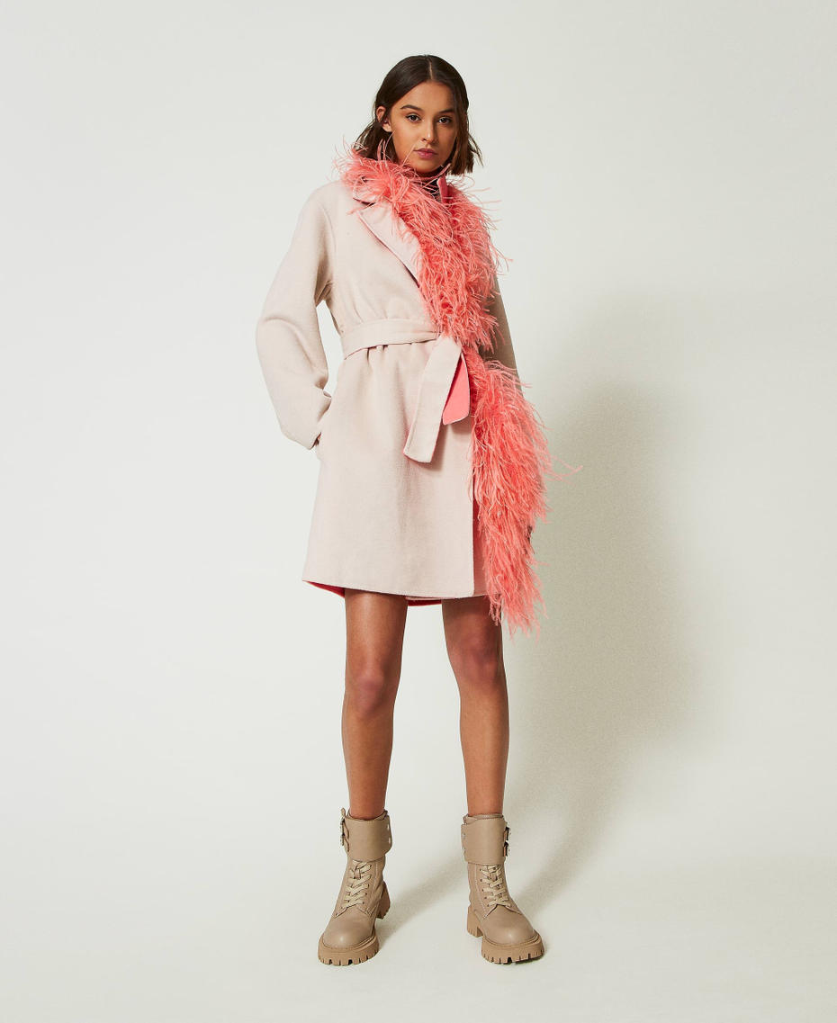 MYFO reversible wool blend coat Two-tone Fog / Fluorescent Coral Woman 242AM2100_11789_T0