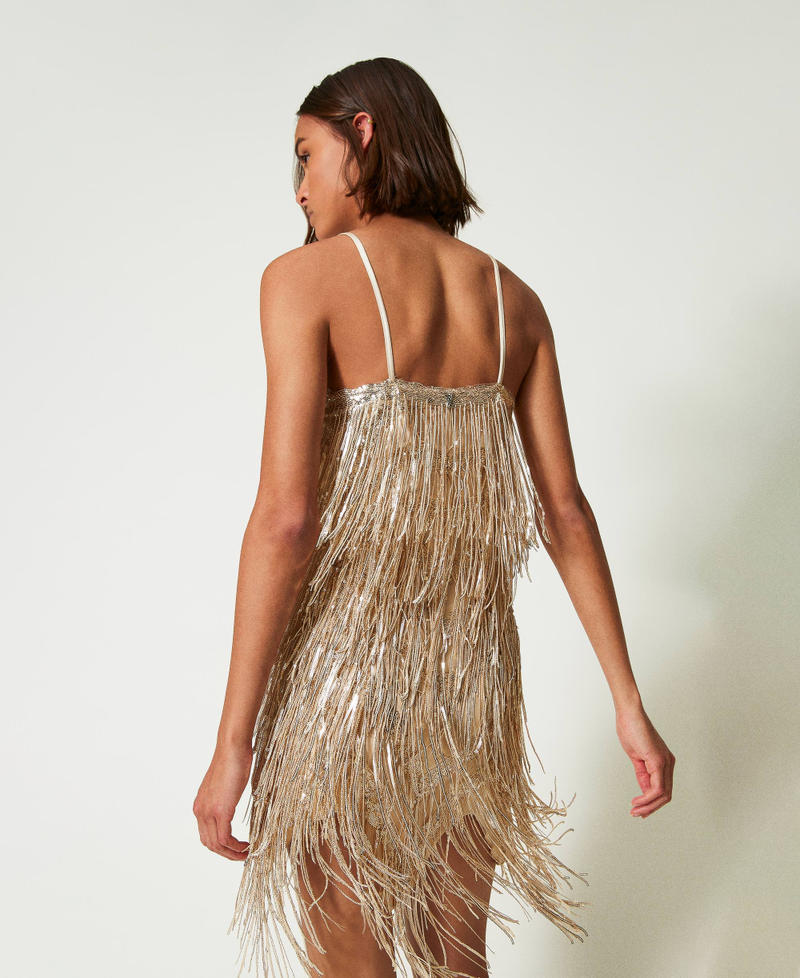 MYFO short dress with sequin fringes Dull Gold Woman 242AM2110_11714_03