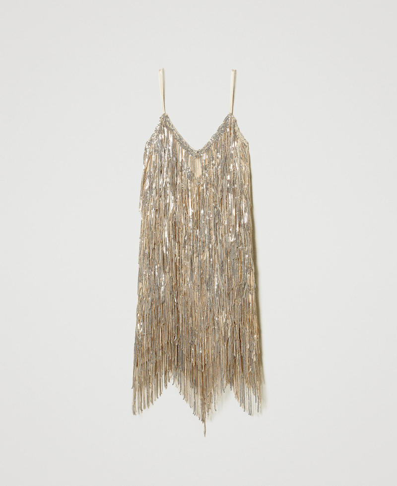 MYFO short dress with sequin fringes Dull Gold Woman 242AM2110_11714_0S