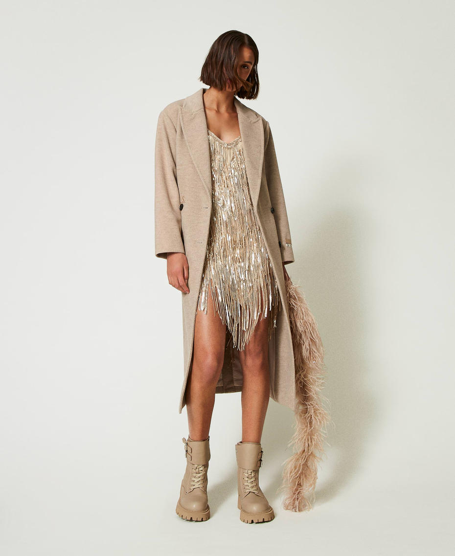 MYFO short dress with sequin fringes Dull Gold Woman 242AM2110_11714_0T