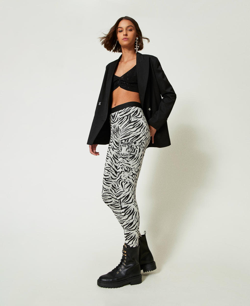 Legging MYFO en maille jacquard Jacquard Bicolore Tigre Femme 242AM3552_11791_02