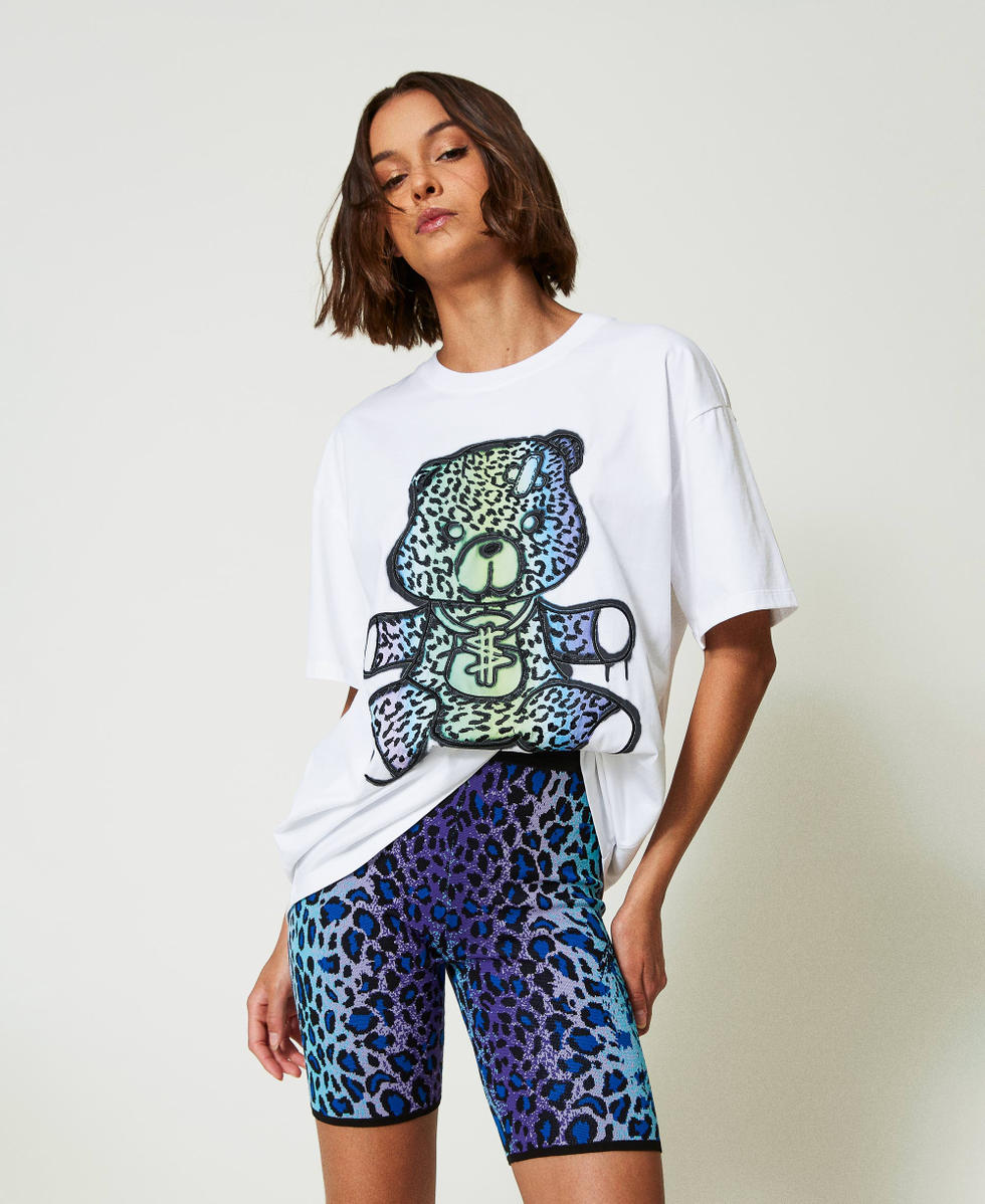 Short cycliste MYFO en maille jacquard Jacquard Multicolore L&eacute;opard Femme 242AM3554_11792_02