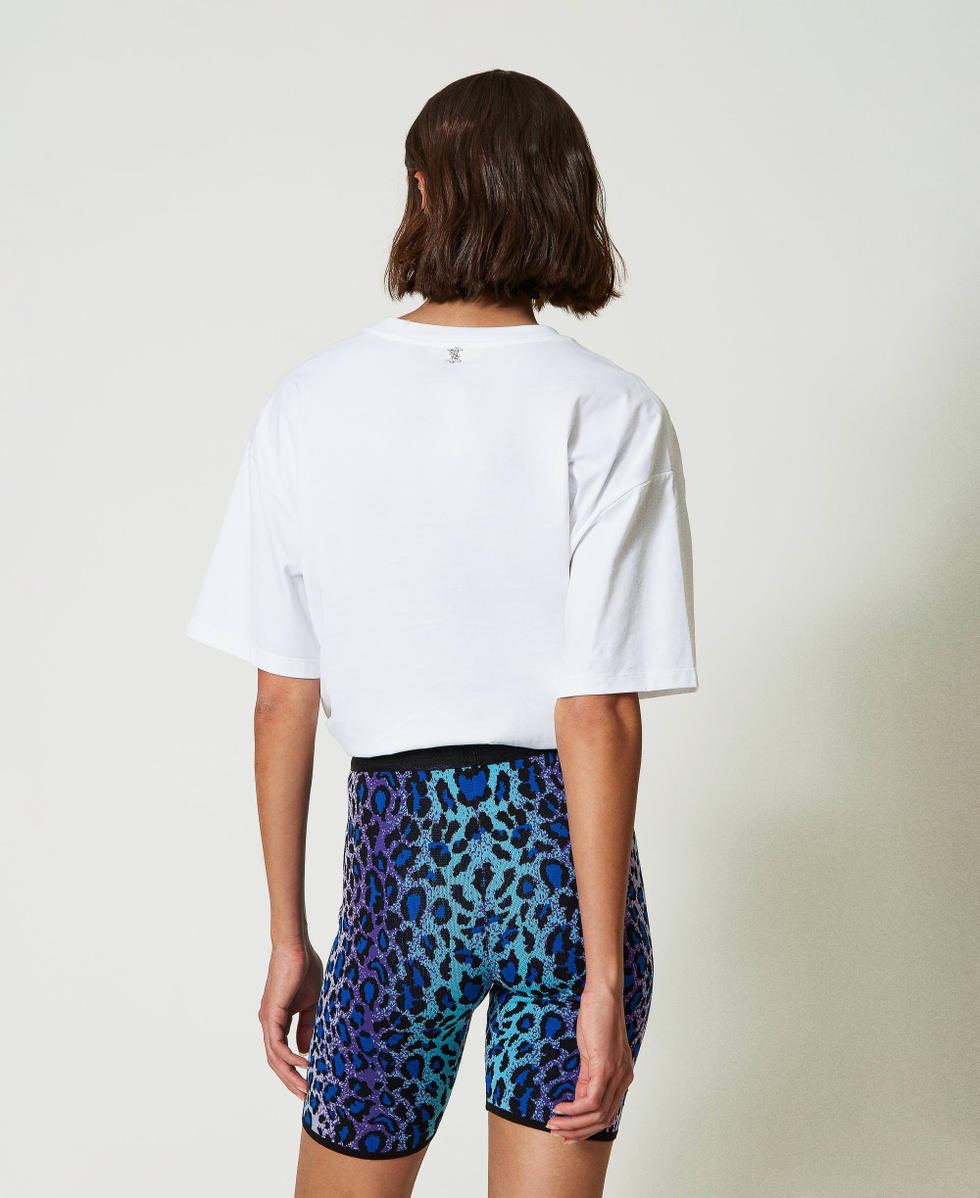 Short cycliste MYFO en maille jacquard Jacquard Multicolore L&eacute;opard Femme 242AM3554_11792_04