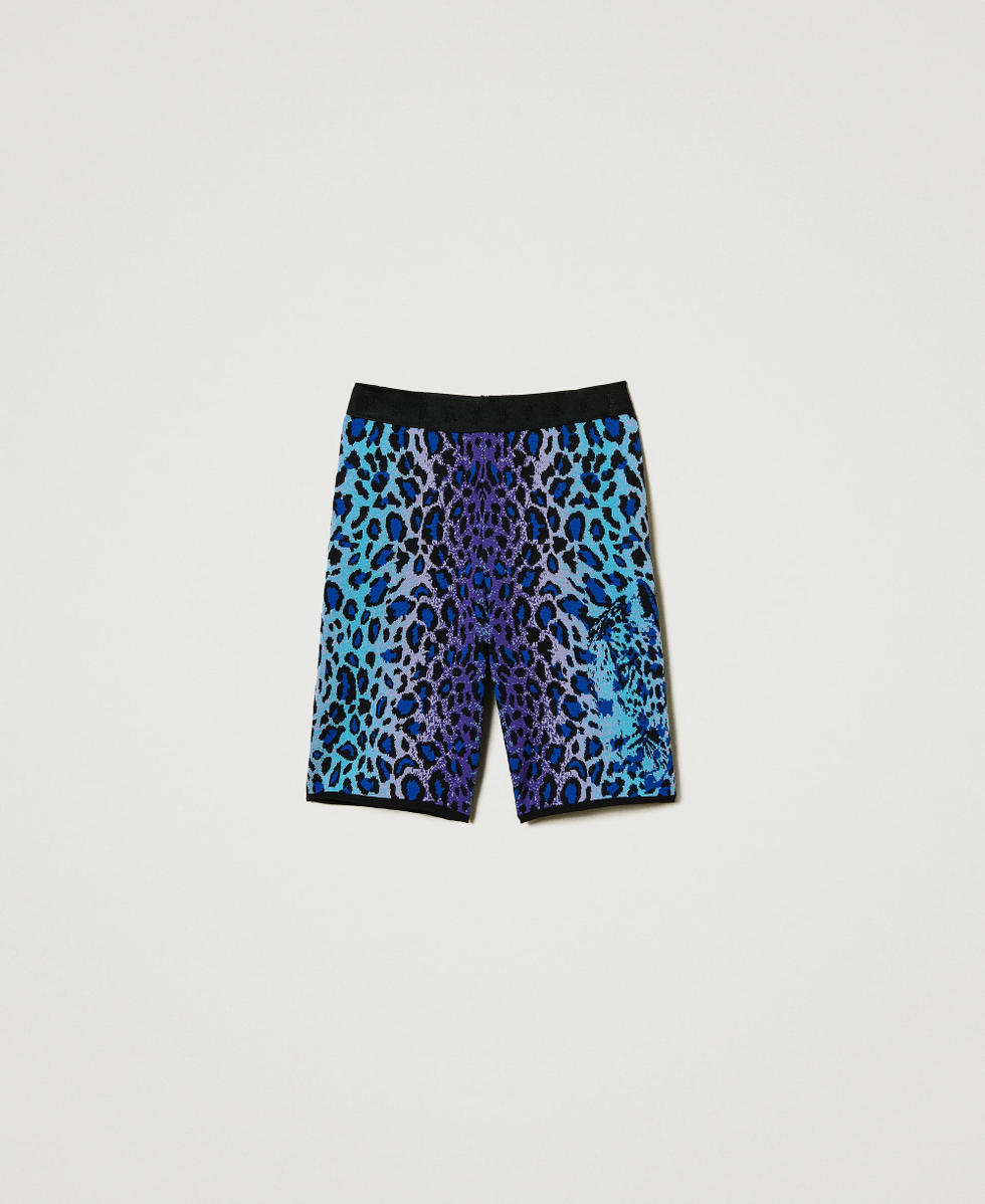 Short cycliste MYFO en maille jacquard Jacquard Multicolore L&eacute;opard Femme 242AM3554_11792_S0