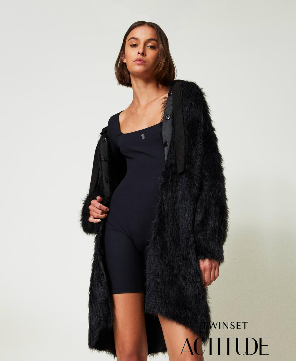 MYFO knit coat with hood Woman, Black | TWINSET Milano
