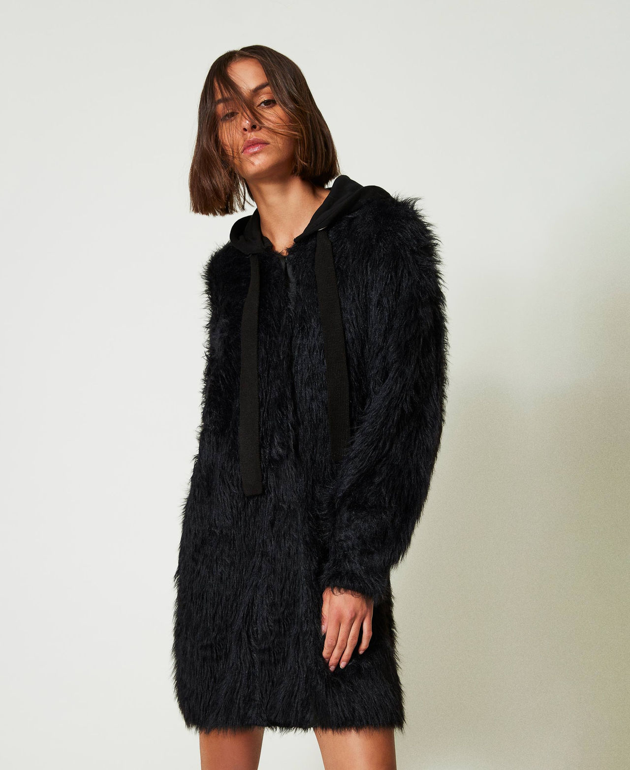 MYFO knit coat with hood Black Woman 242AM3560_00006_02