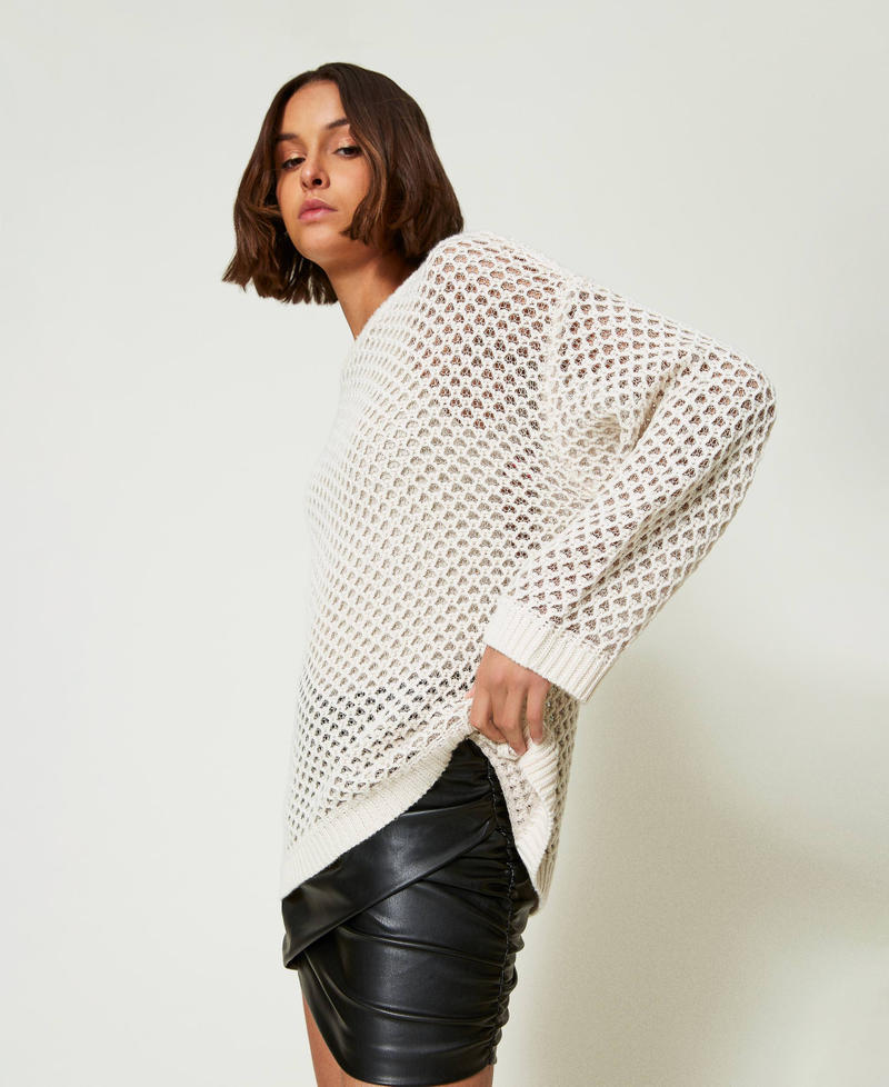 MYFO oversize mesh jumper with lurex Two-tone Snow White / Platinum Woman 242AM3580_11878_02