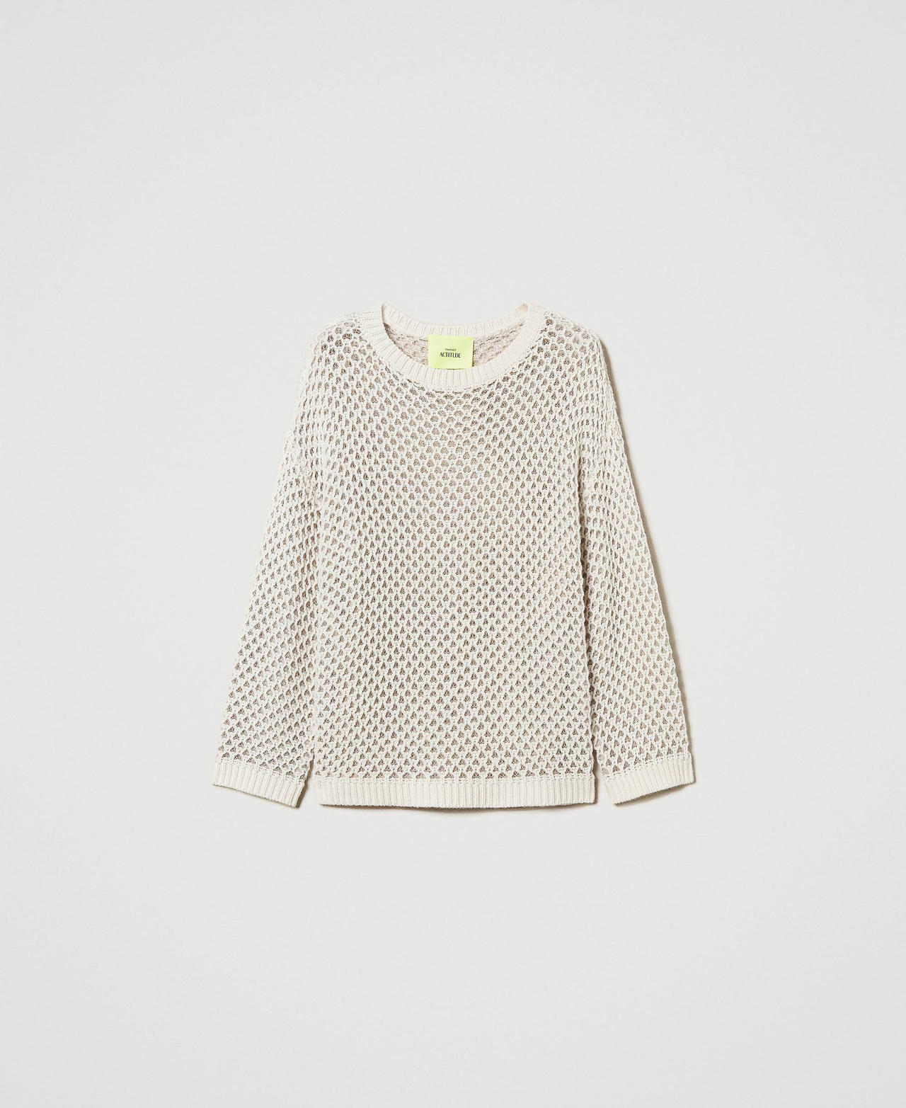 MYFO oversize mesh jumper with lurex Two-tone Snow White / Platinum Woman 242AM3580_11878_0S