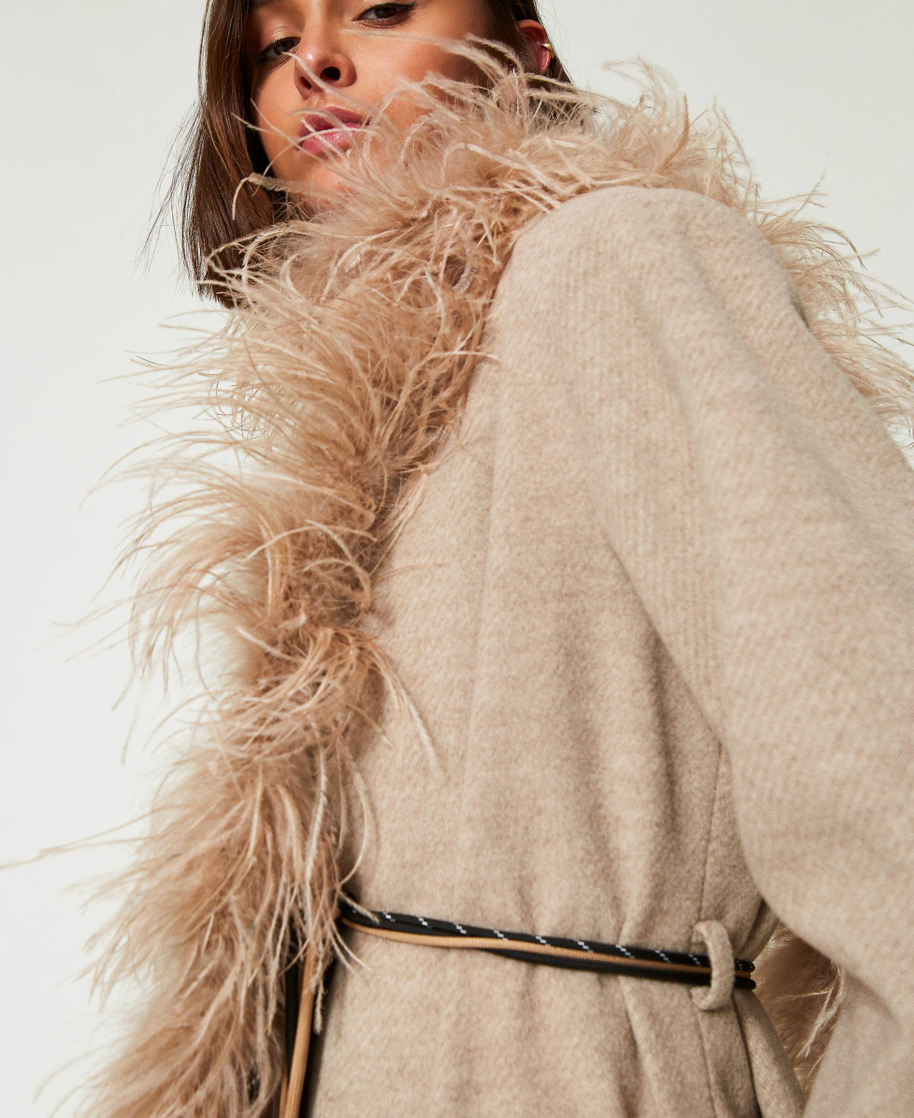MYFO stole with feathers Dull Gold Woman 242AM4018_11714_S0