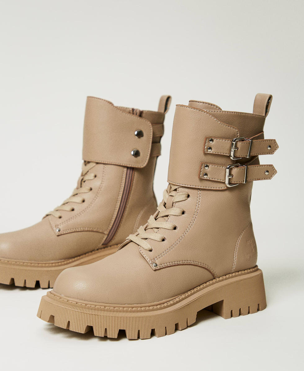 MYFO Schn&uuml;rstiefelette mit zwei Riemen Mattgold Frau 242AMP520_11714_02
