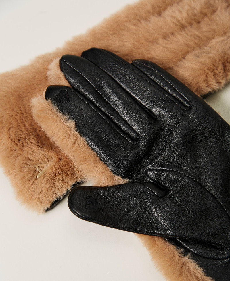 Faux fur gloves Beaver Brown Woman 242AO5081_11960_02