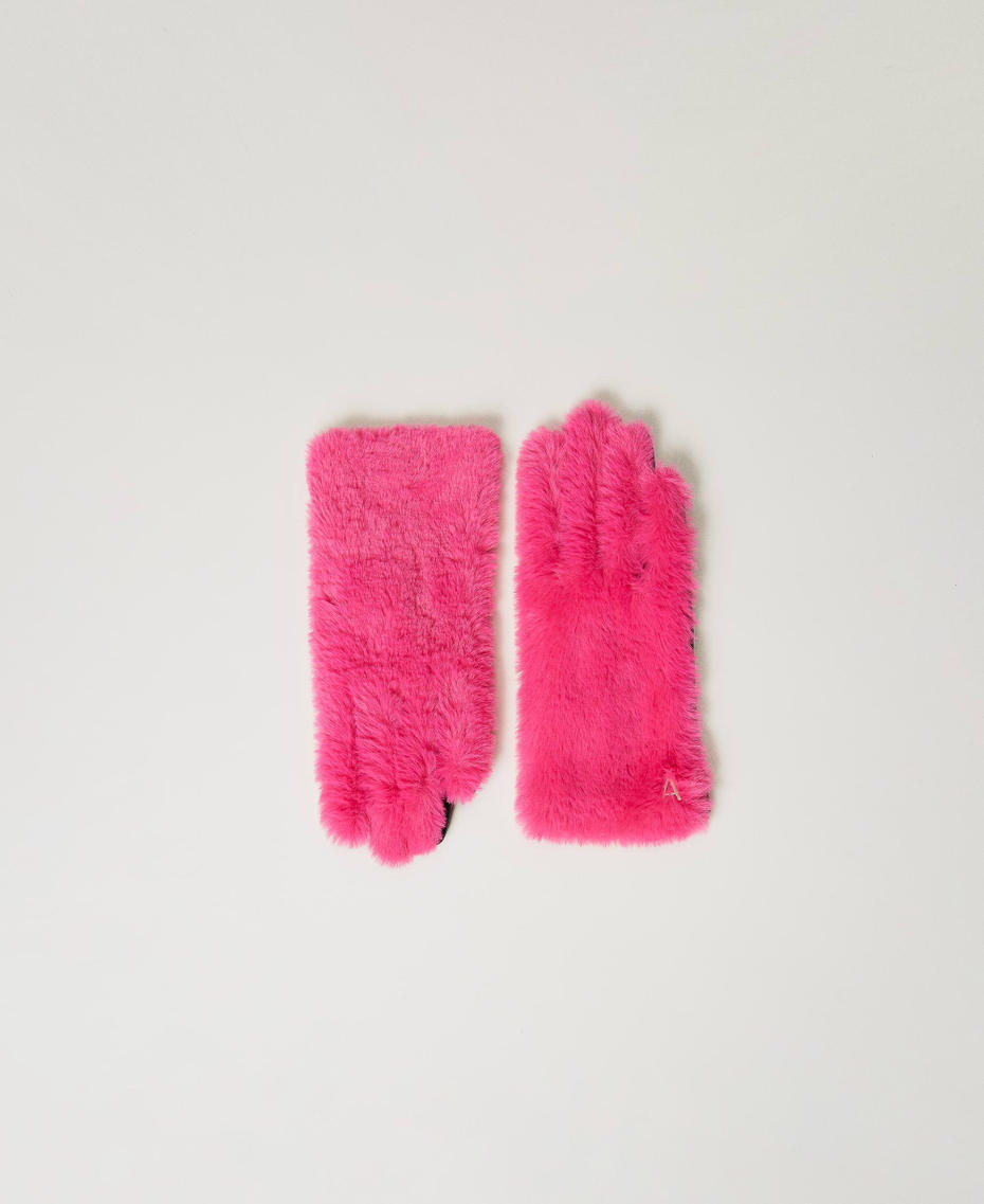 Faux fur gloves Super Pink Woman 242AO5081_11962_01