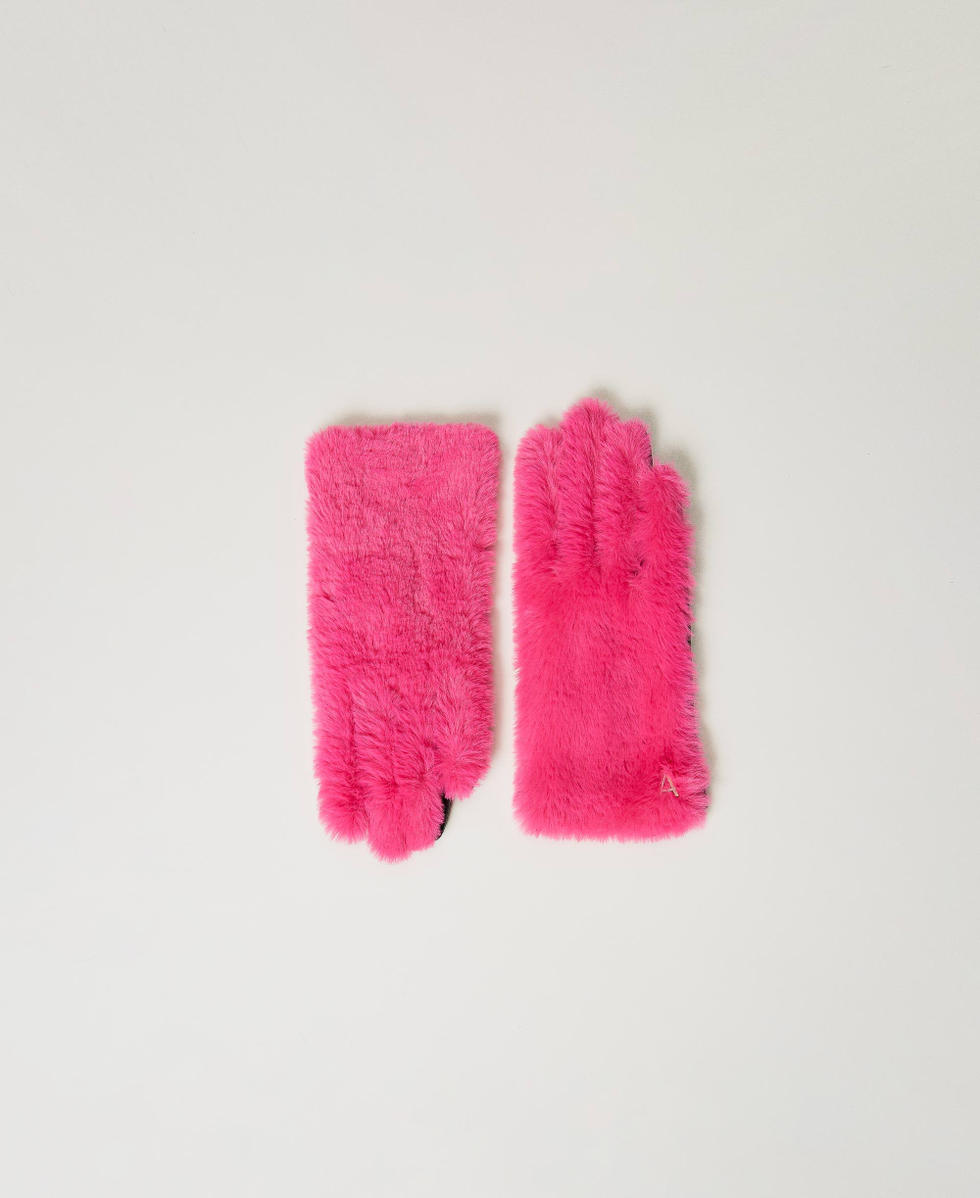 Faux fur gloves Woman, Fuchsia | TWINSET Milano
