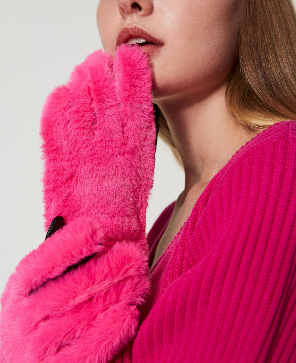 Faux fur gloves Woman, Fuchsia | TWINSET Milano