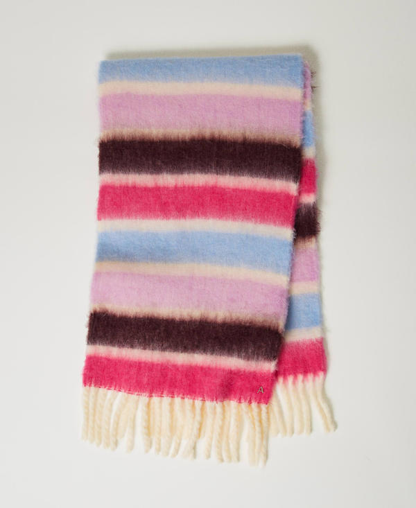 Multicolour striped scarf with fringes
