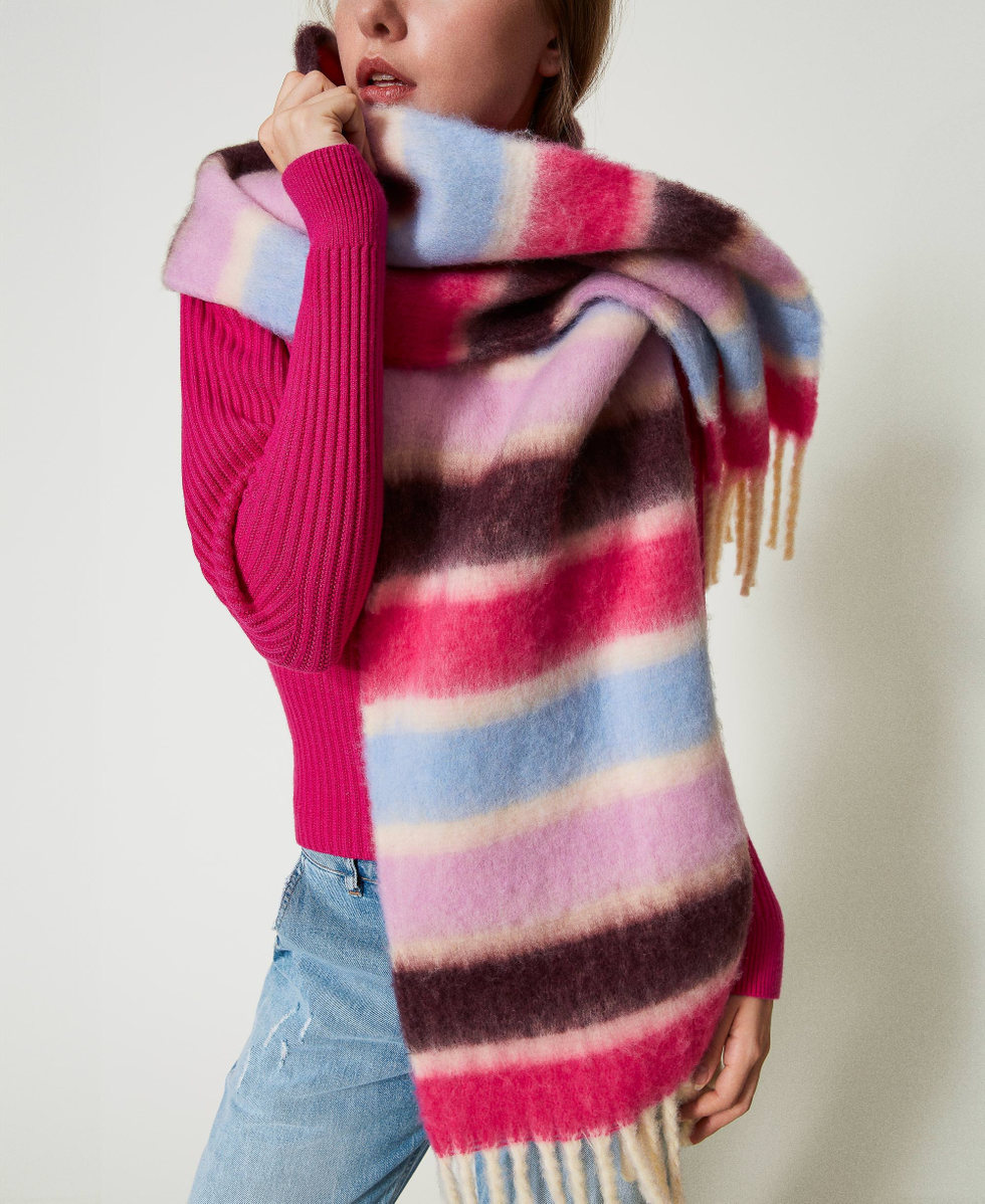 &Eacute;charpe avec rayures multicolores et franges