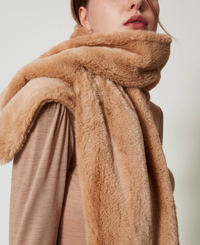 Faux fur scarf Beaver Brown Woman 242AO5130_11960_0S