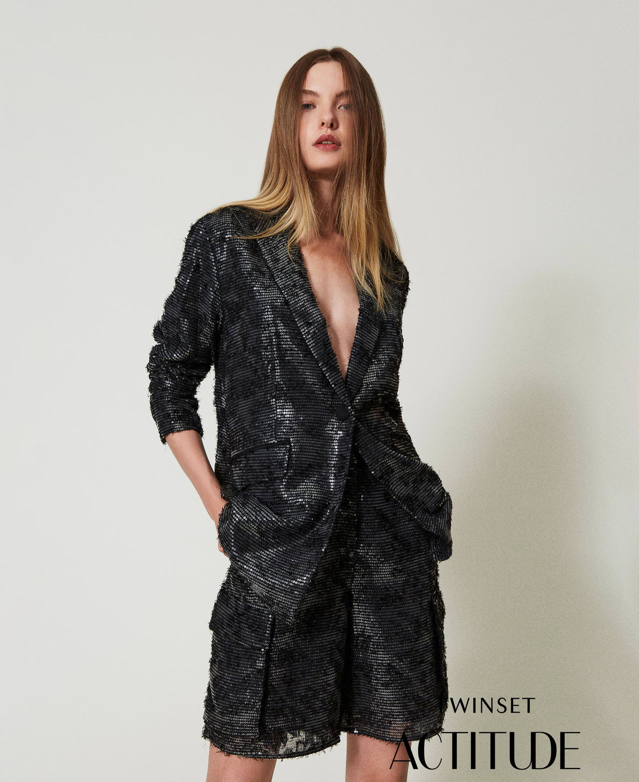 Ladies black sequin blazer on sale