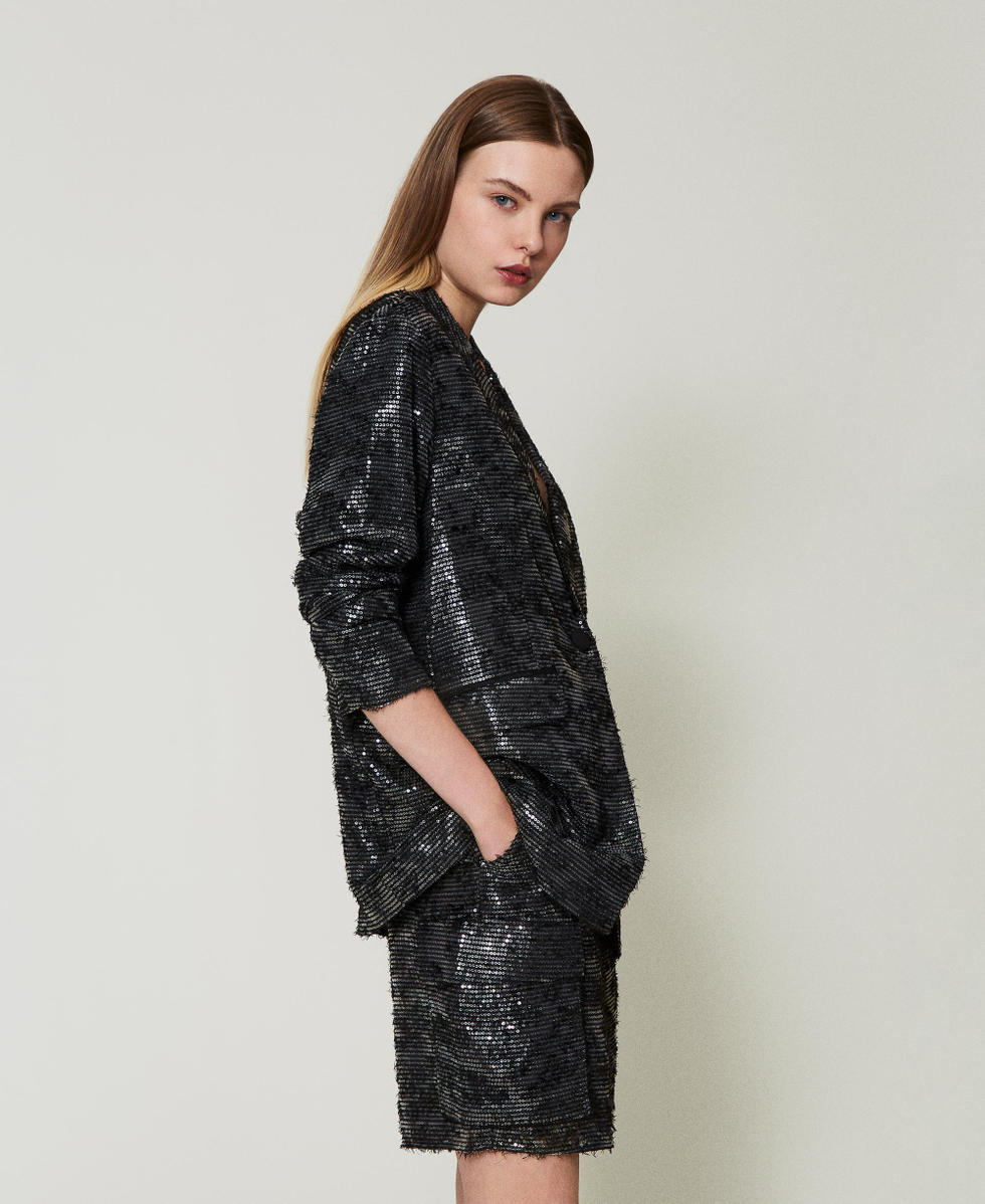 Blazer mit Alloverpailletten Schwarz Frau 242AP2010_00006_02