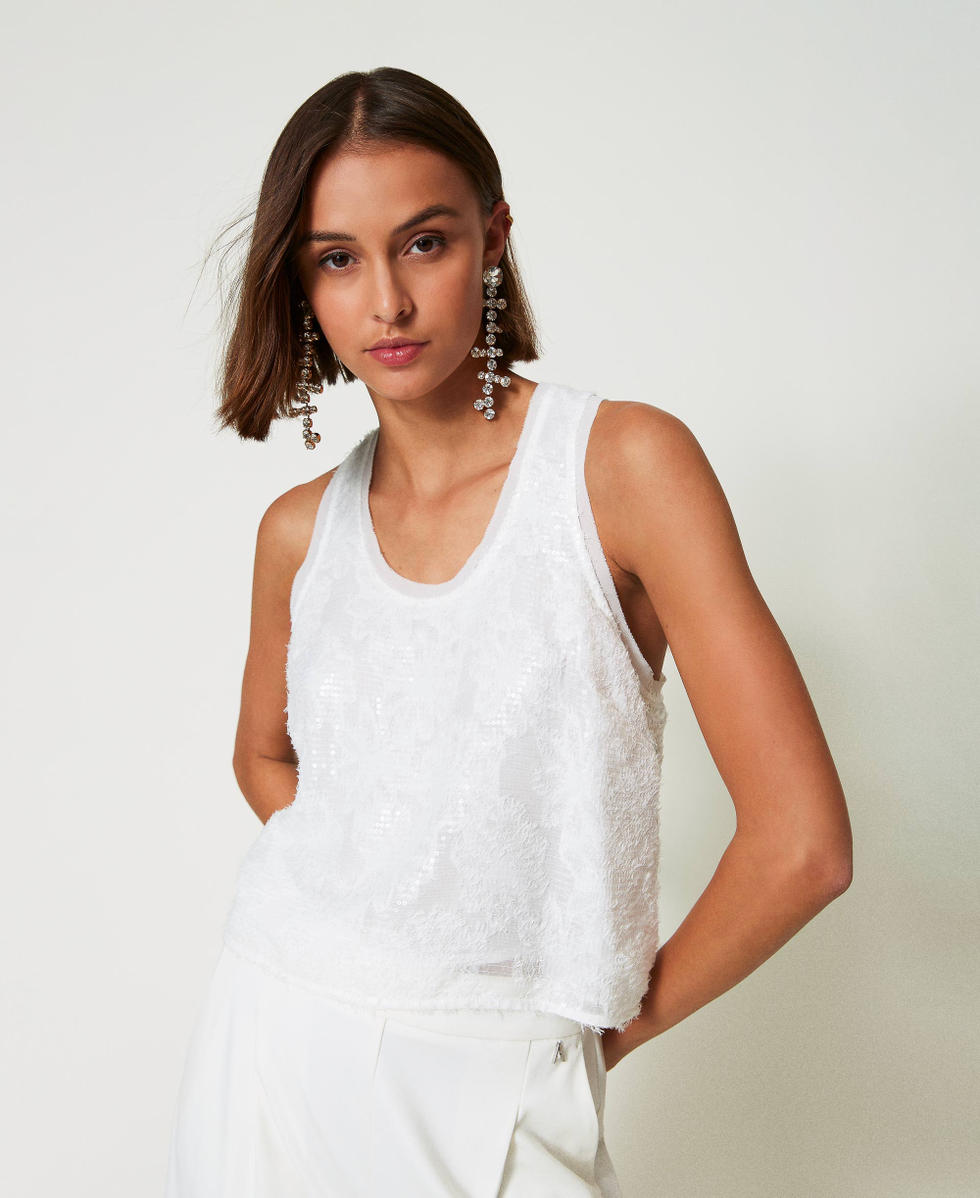 White sequin tank top