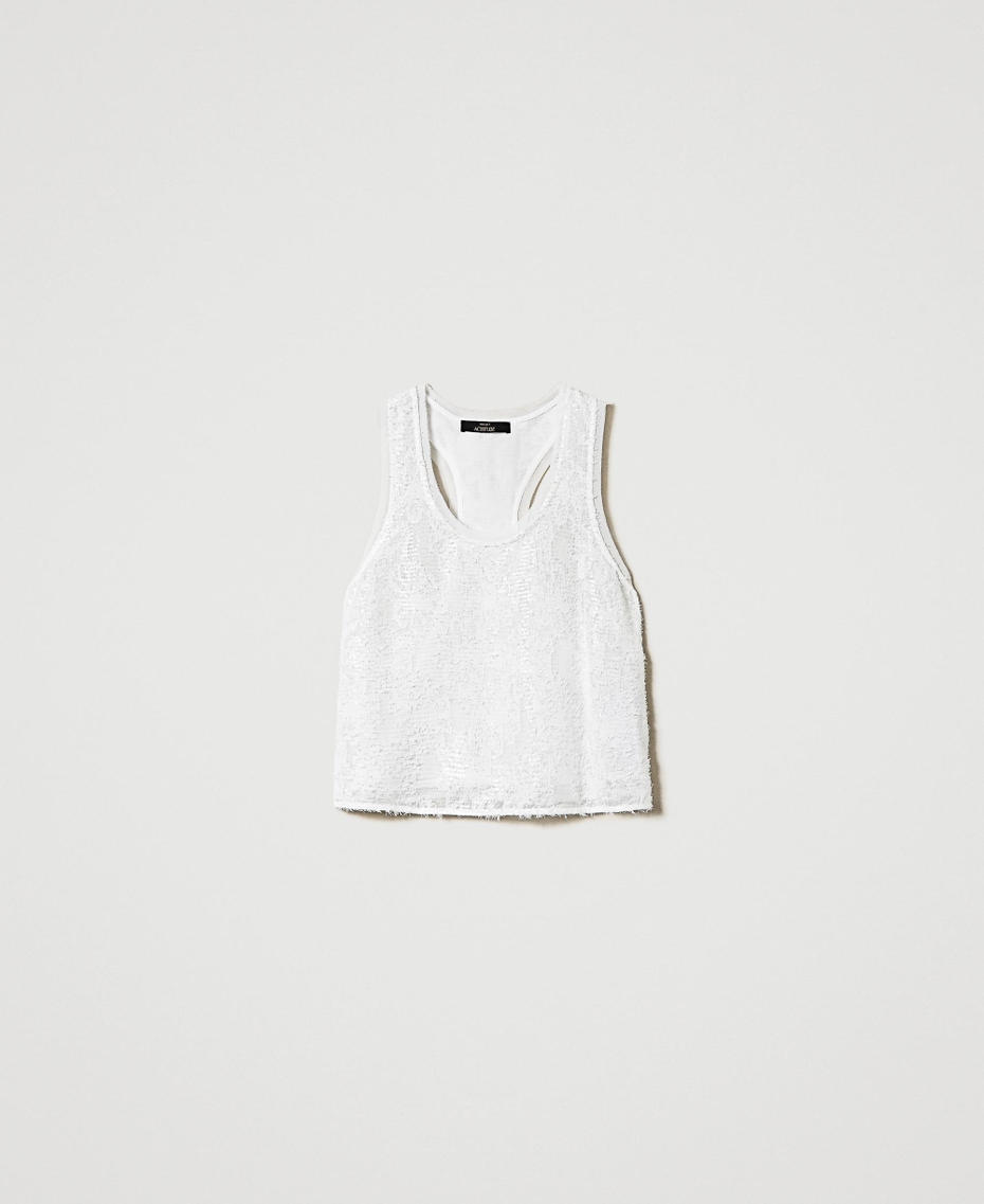 Full sequin tank top "Papers" White Woman 242AP2013_00840_S0