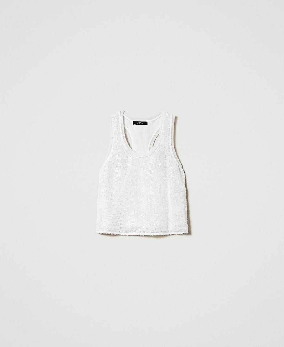 Full sequin tank top "Papers" White Woman 242AP2013_00840_S0