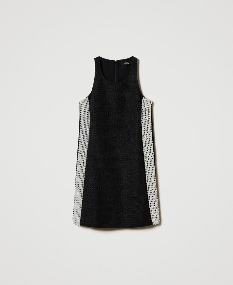 Short mat-effect texture dress with pearls Black Woman 242AP2022_00006_S0