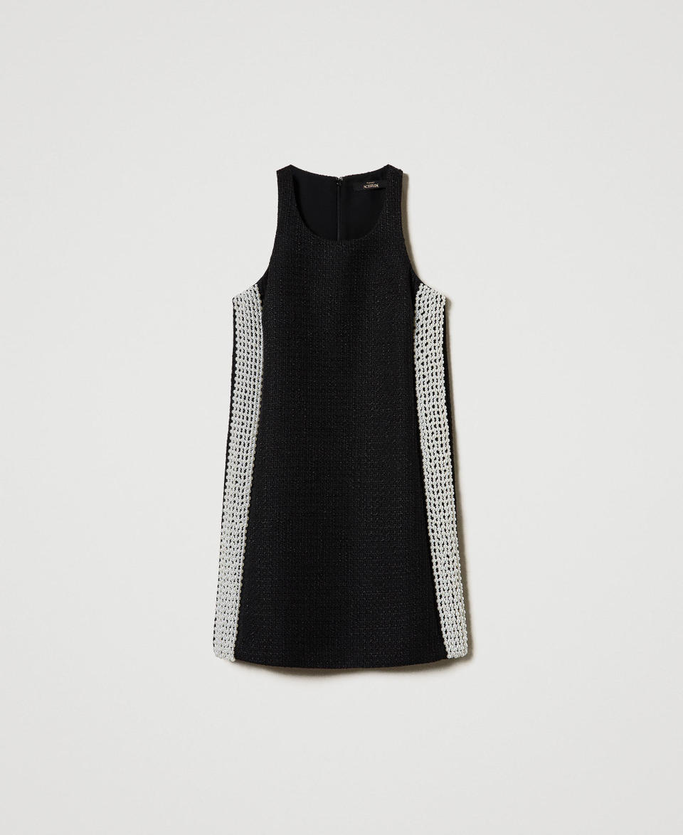 Short mat-effect texture dress with pearls Black Woman 242AP2022_00006_S0