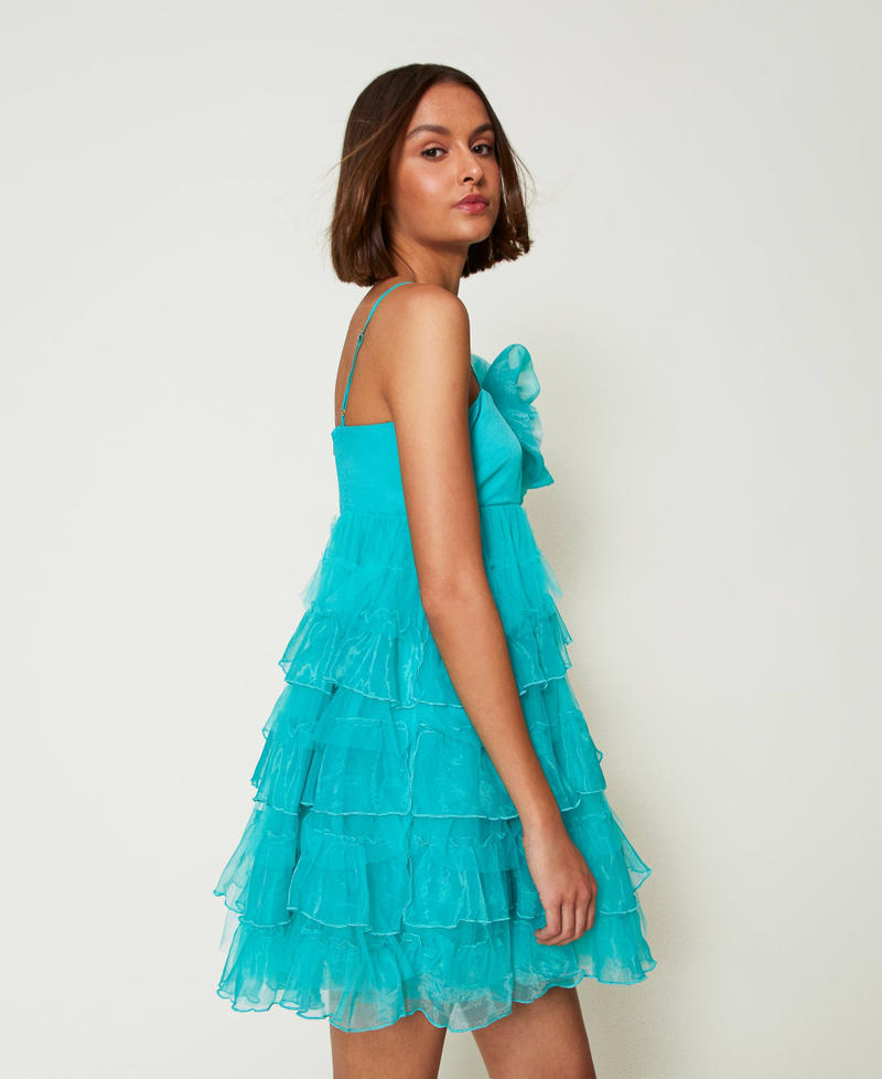 Short tulle and organza dress Tropical Emerald Green Woman 242AP2032_11722_02