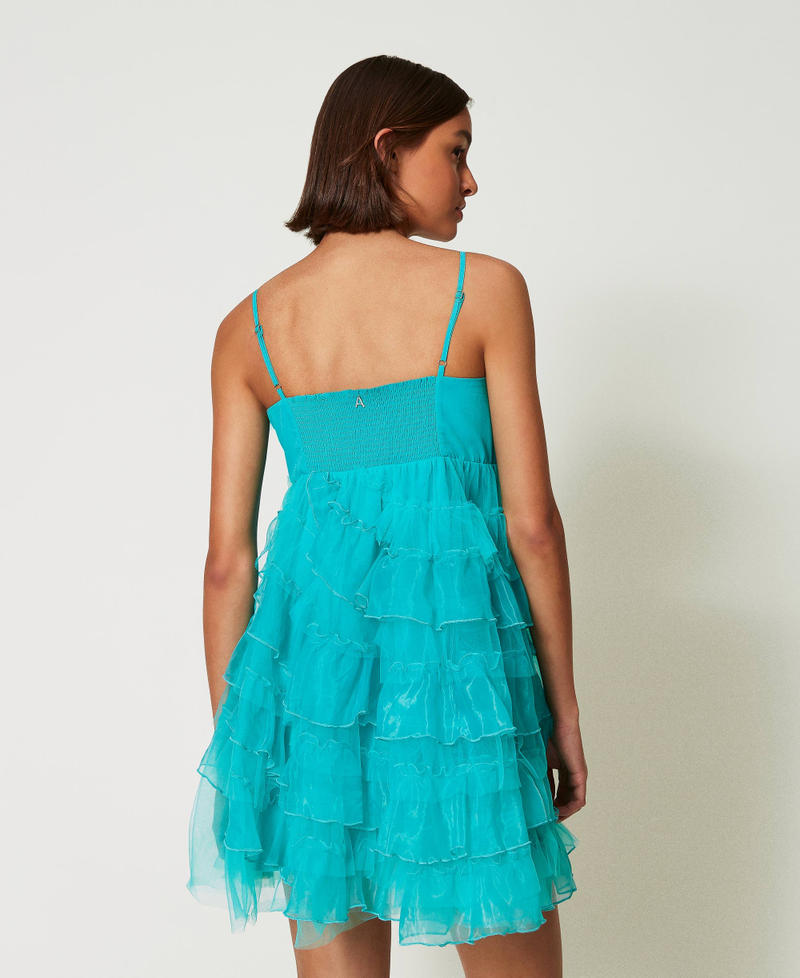 Short tulle and organza dress Tropical Emerald Green Woman 242AP2032_11722_03