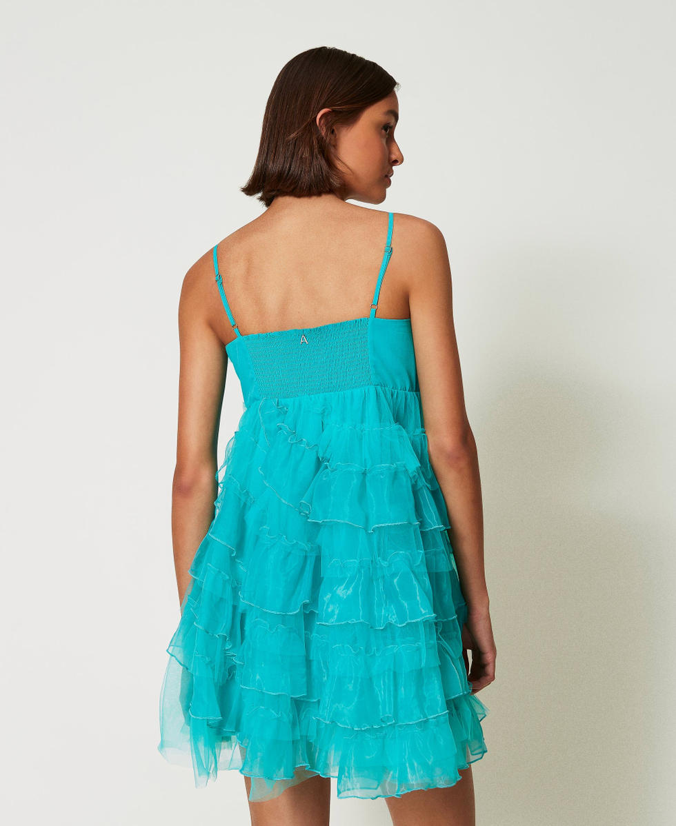Kurzes Kleid aus T&uuml;ll und Organza &bdquo;Tropical Emerald&ldquo;-Gr&uuml;n Frau 242AP2032_11722_03